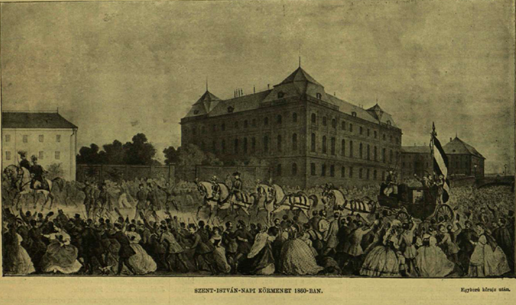 A Szent István-napi körmenet 1860-ban (Vasárnapi Újság, 1987. augusztus 22.) szent istvan napi kormenet 1860