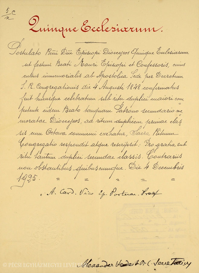 szentszeki hatarozat szent mor unneperol