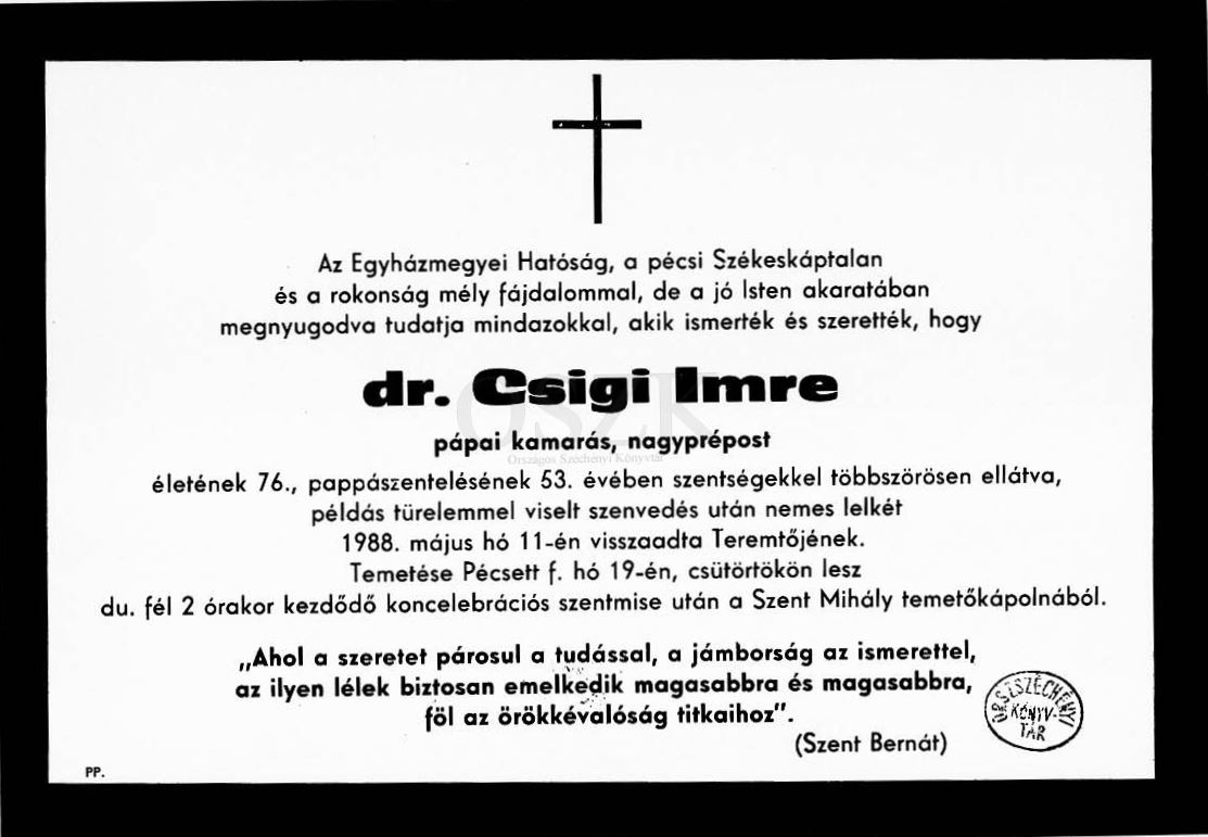 Csigi Imre gyaszjelentes