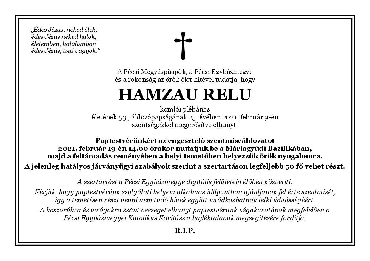 Hamzau Relu gyaszjelentese 2021 febr