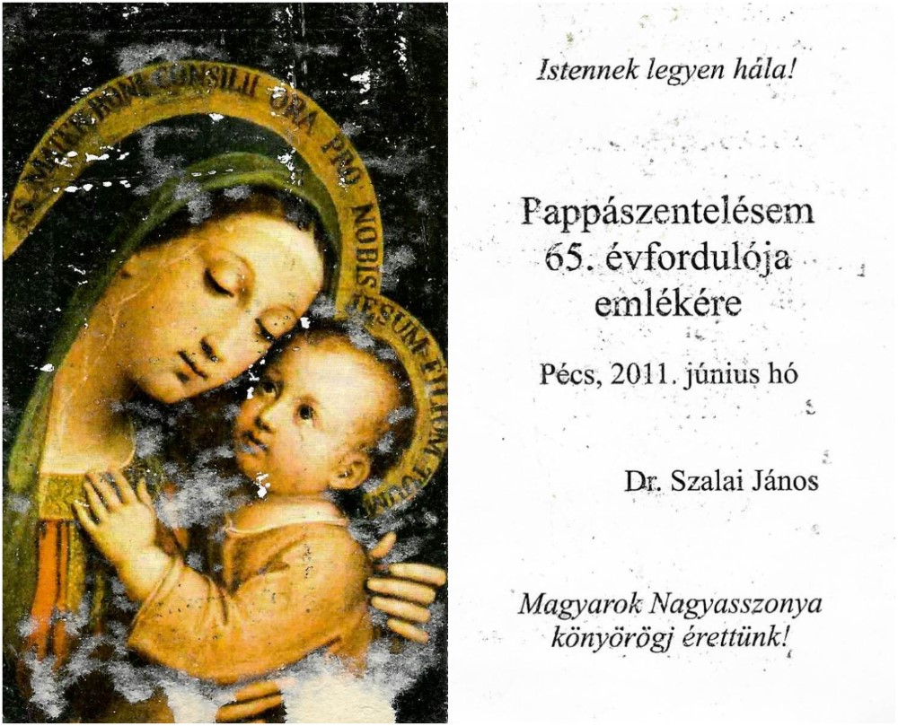 65 eves pappaszentelesi emlek Egyedi