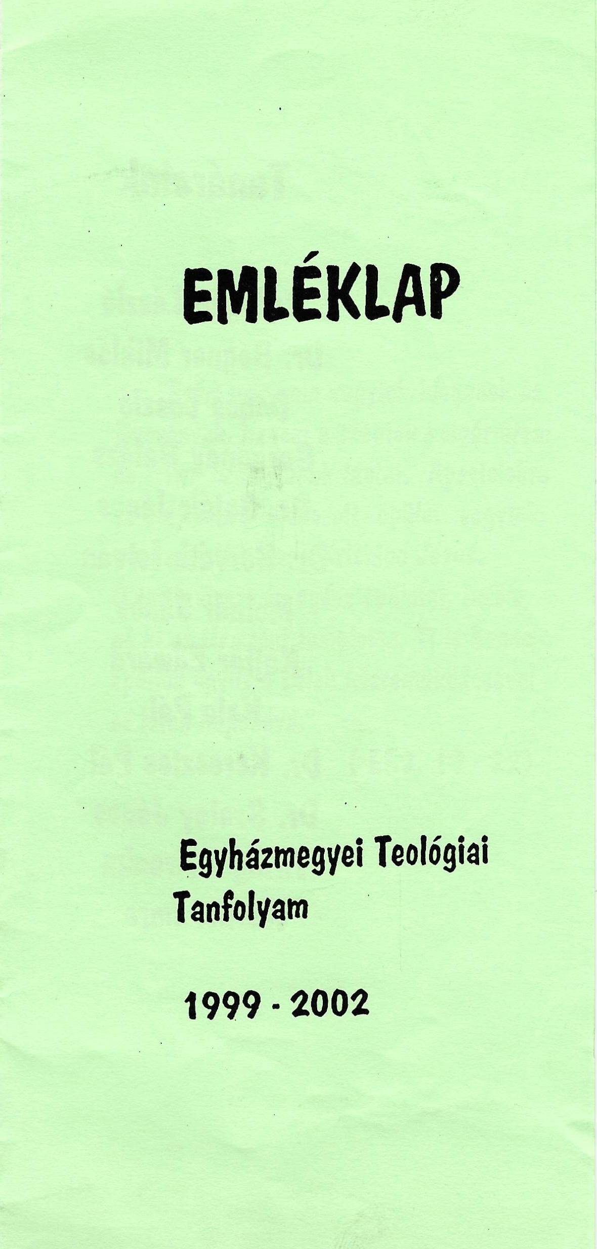 Teologiai Tanfolyam emleklap