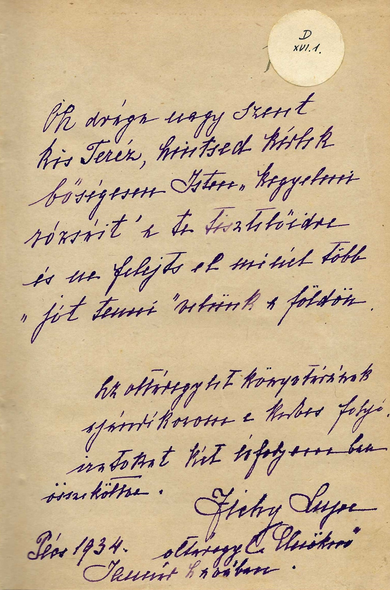 Zichy Lujza bejegyzes 1934