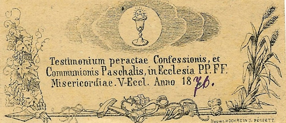 Husveti gyonasi cedeula Pecs 1876