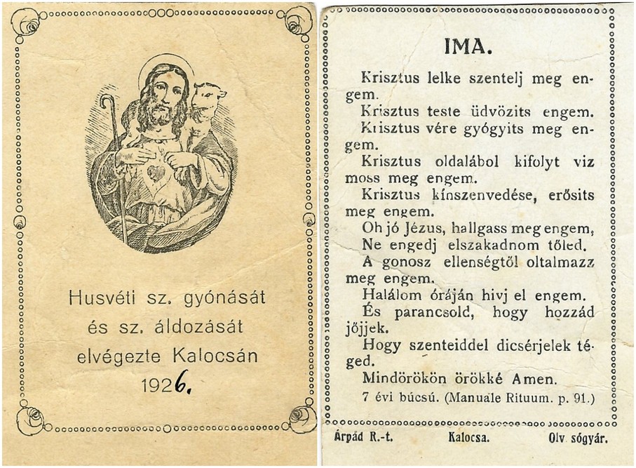 Husveti gyonasi cedula Kalocsa 1926 collage