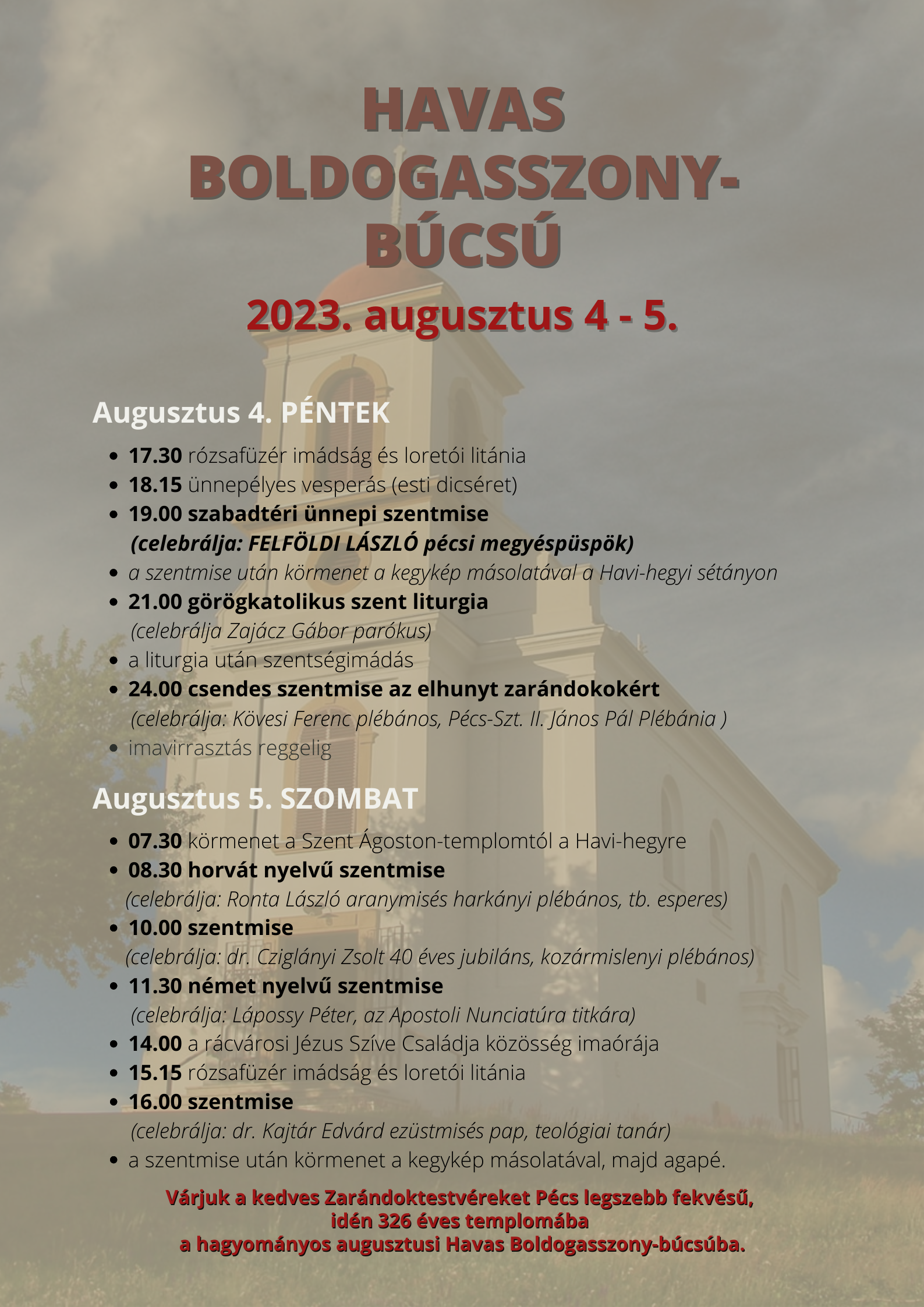 Havas Boldogasszony bucsu 2023